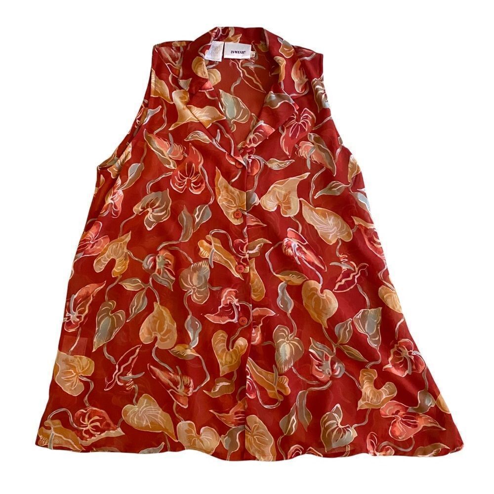 Vintage orange InWear sheer floral sleeveless blouse